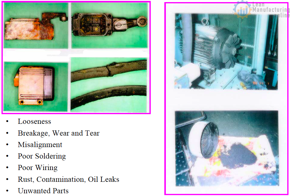 Looseness • Breakage, Wear and Tear • Misalignment • Poor Soldering • Poor Wiring • Rust, Contamination, Oil Leaks